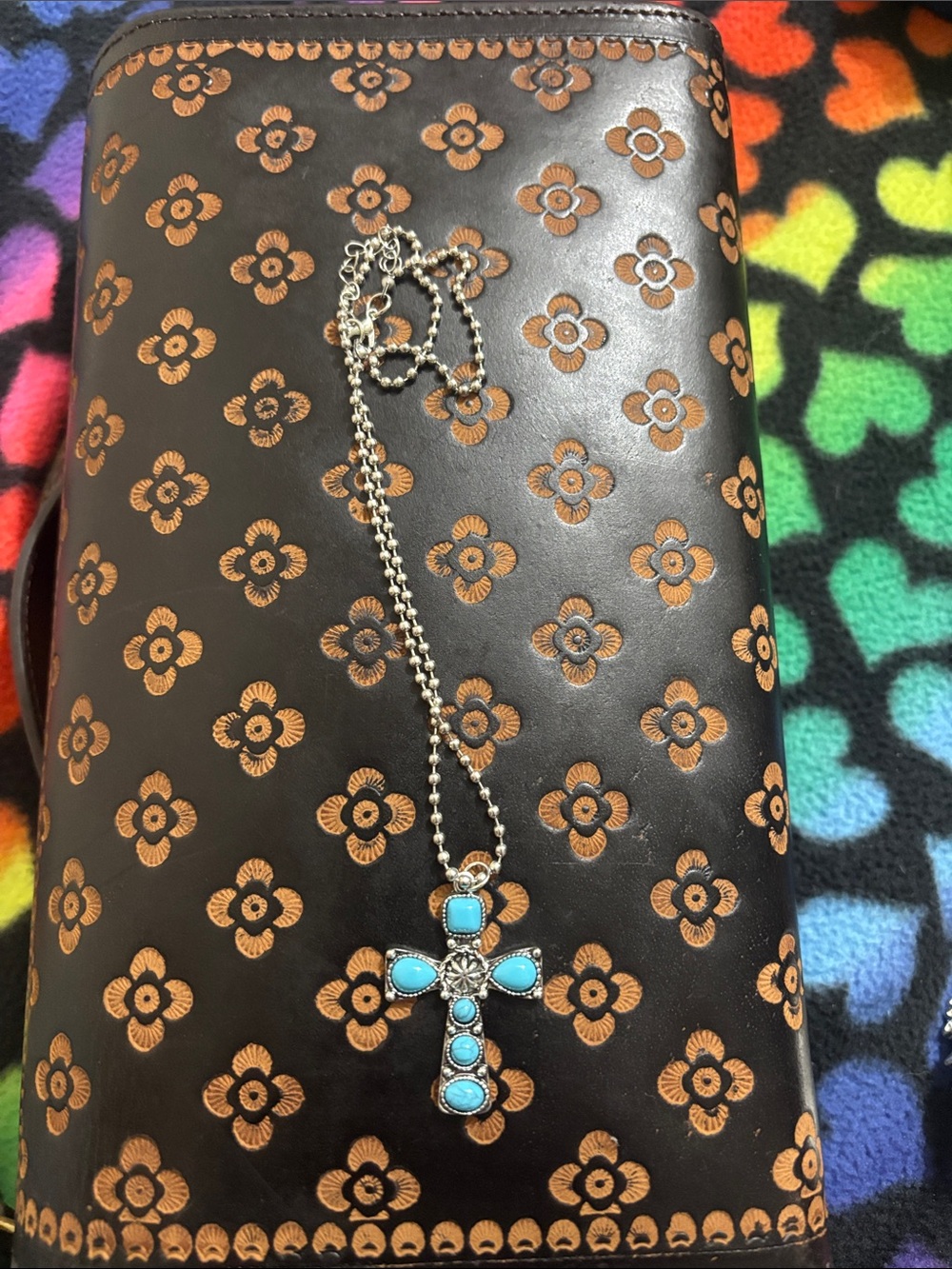 Turquoise Cross Pendant Necklace on Silver Chain